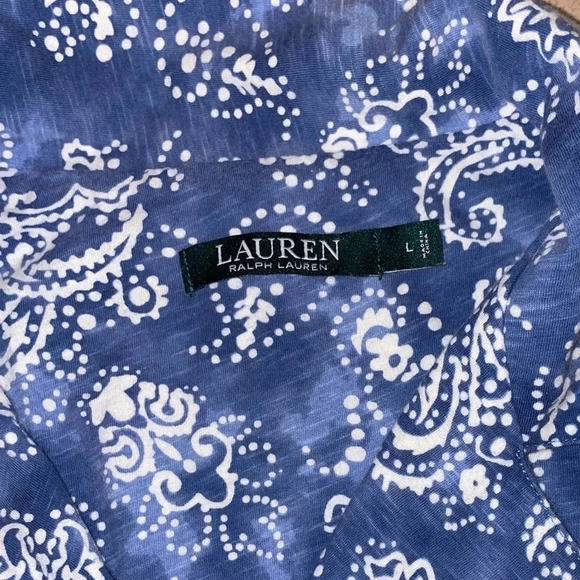 LAUREN RALH LAUREN 100% SOFT COTTON S/S. BUTTON DOWN BLUE/WHITE SLEEP TOP L - Picture 5 of 13